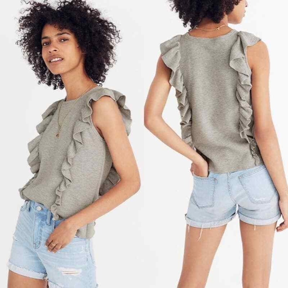 Madewell Sweater Tank Heather Gray Ruffle Sleeveless Cotton Blend Small